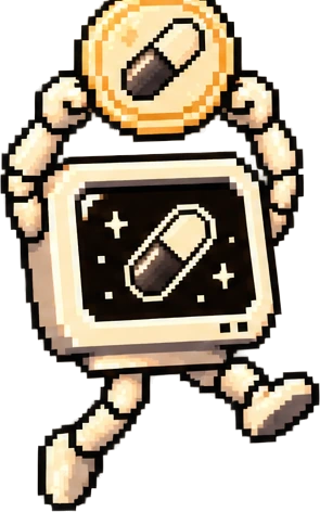 PUMPGENCY agent holding a pill coin